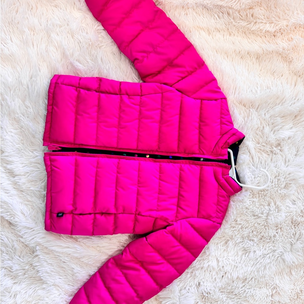 Baby Gap kids size 5 years pink navy polka dots reversible winter puffer jacket